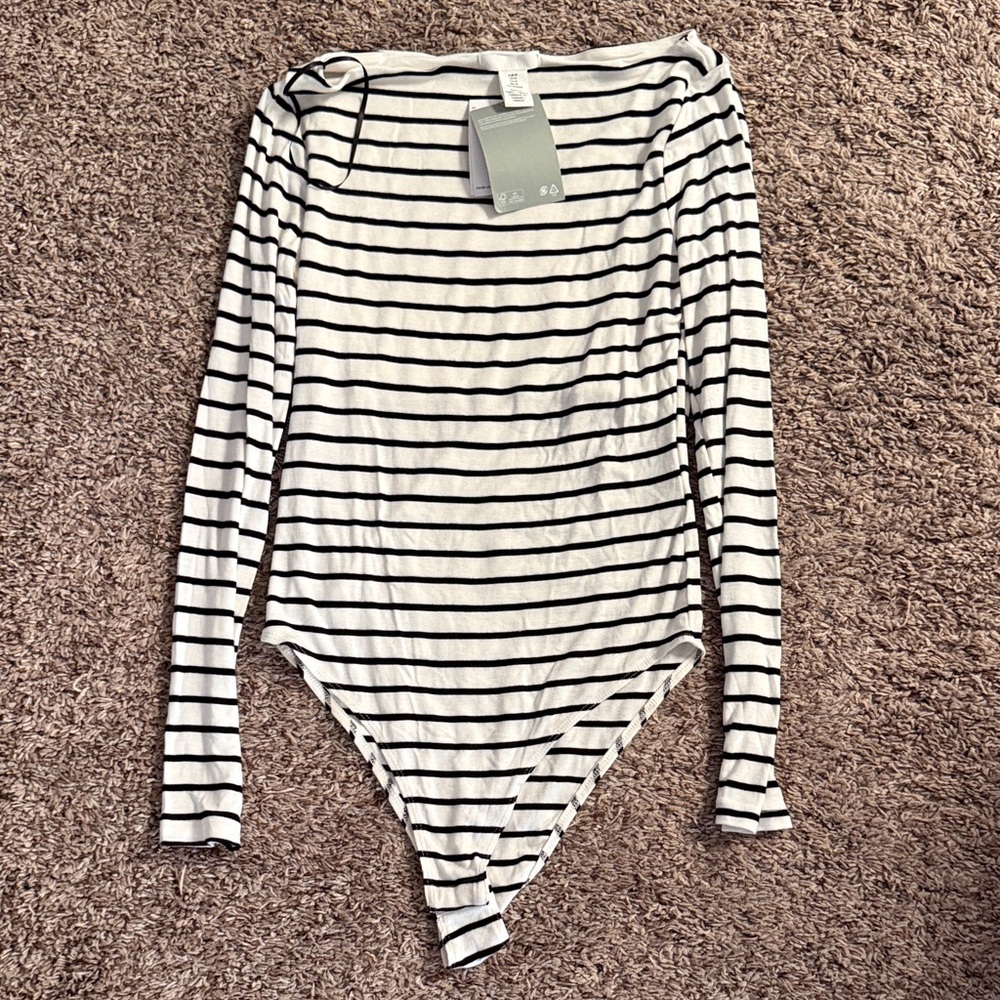 H&M Black and White Striped Bodysuit